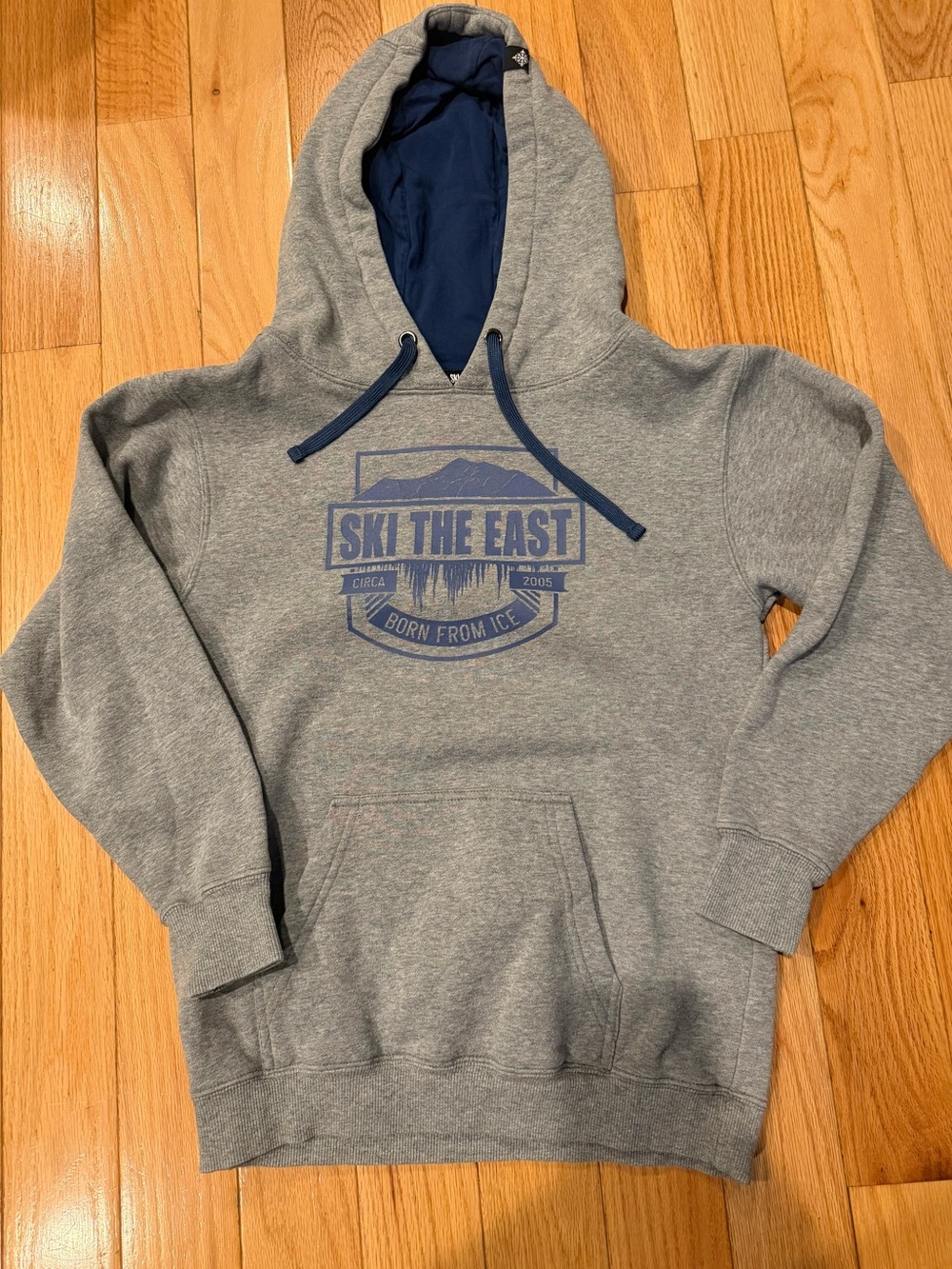 Kids' Gray Hoodie with Navy 'Ski The East' Graphic